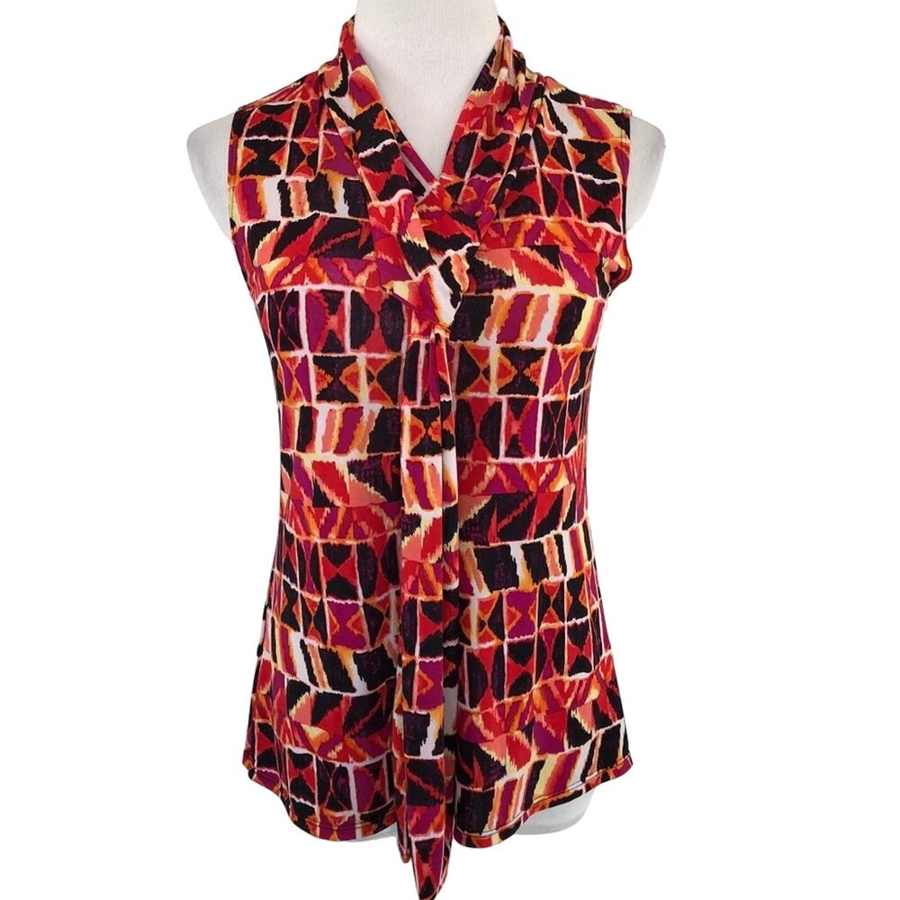 Slinky Blouse Sleeveless V Neck Geometric Motif Size Small Rachel Rachel
